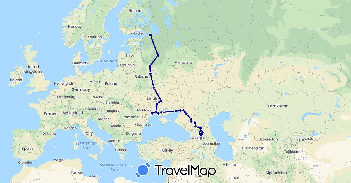 TravelMap itinerary: driving in Belarus, Georgia, Russia, Ukraine (Asia, Europe)